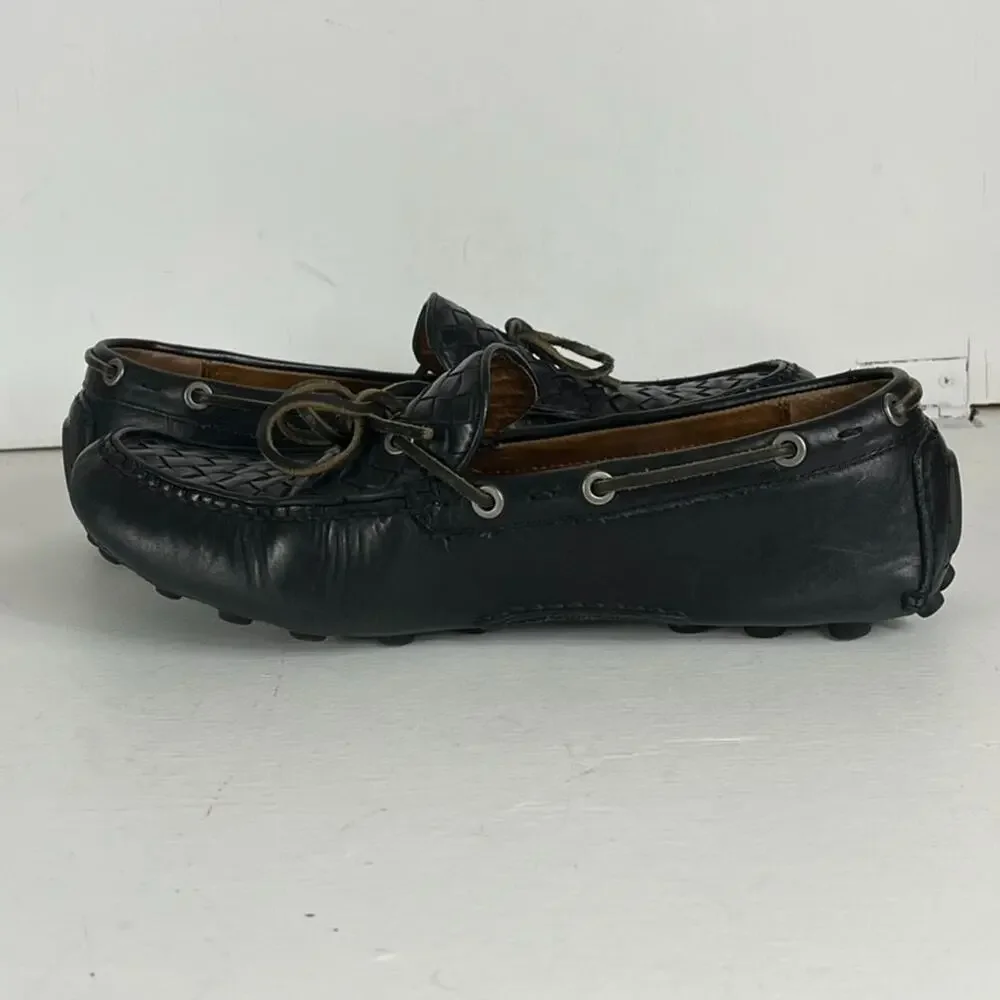 Frye Loafers Mens Size 10.5 Russe Black Woven Leather Slip On Casual Shoes